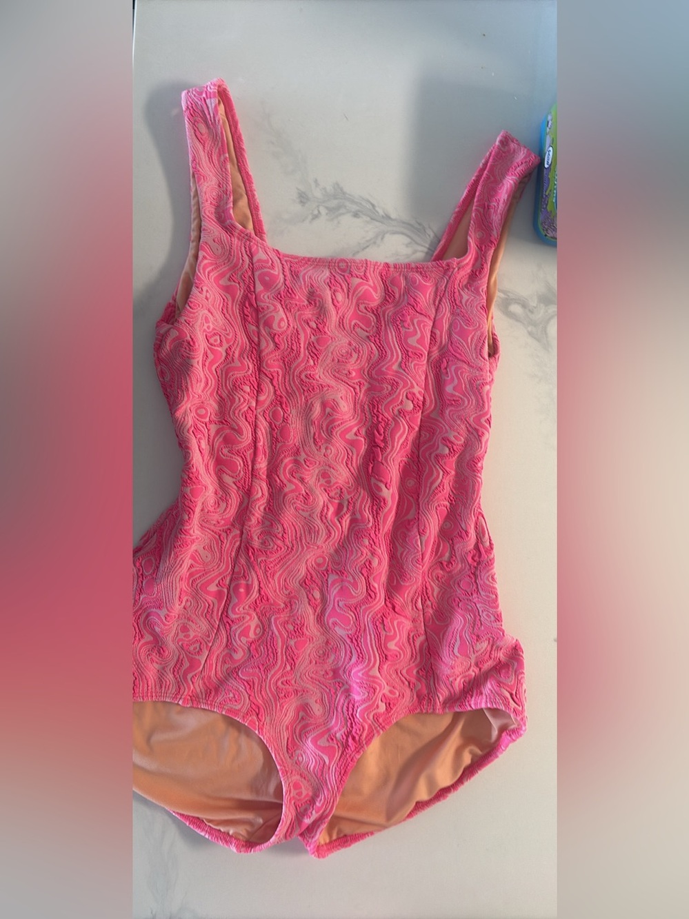 Fitted Pink Textured Square-Neck Tofino Seea XL bathing suit